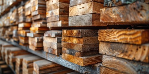 Stacked wooden boards in a woodworking industry