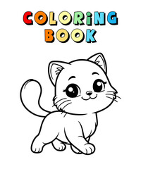 Cute Kitten Cartoon , Pet Animal Coloring Page , Cat Animal Coloring Book for Children , Vector Illustration