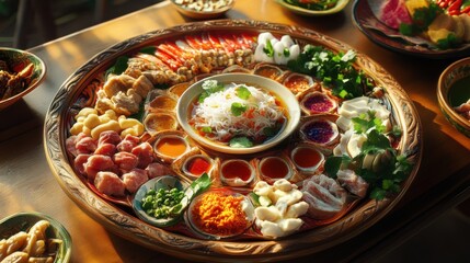 A beautiful plate of colorful Isan dishes,