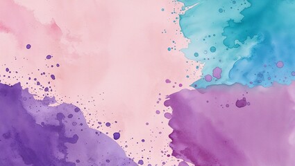 Abstract pastel watercolor splashes in soft pink, purple, and blue shades, creating a gentle and artistic background.
