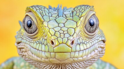 Fototapeta premium Close-up Portrait of a Vibrant Green Lizard, Detailed Reptile Scales, Wildlife Photography