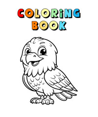 Cute Eagle Cartoon , Wildlife Animal Coloring Page , Animal Coloring Book for Children , Vector Illustration