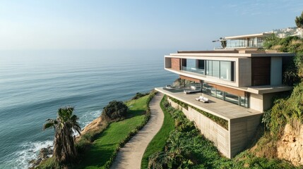 Fototapeta premium Elegant Minimalist Two-Storey Coastal Residence