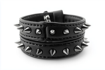 Black leather spiked collar isolated on white background...