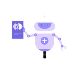 Robot Doctor Holding X Ray Report In Flat Vector Illustration Symbolizing Medical Technology, Healthcare, And Robotics, Isolated On White Background