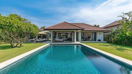 Fototapeta premium Luxurious Villa with Expansive Outdoor Pool
