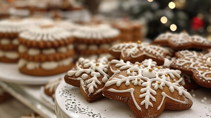 Festive table decorated with New Year's gingerbread for a delightful celebration