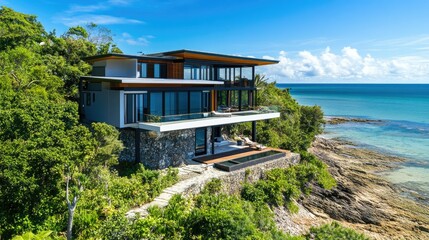 Fototapeta premium Modern Two-Storey Home with Scenic Ocean Views