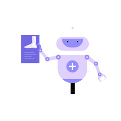 Robot Holding Medical Report In Flat Vector Illustration Symbolizing Healthcare, Technology, And Medical Assistance, Isolated On White Background