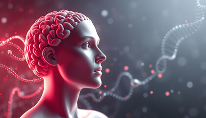 neuroscience concept. human gender and brain. genetic engineering. 3D rendering. abstract mixed media isolated with white highlights, png