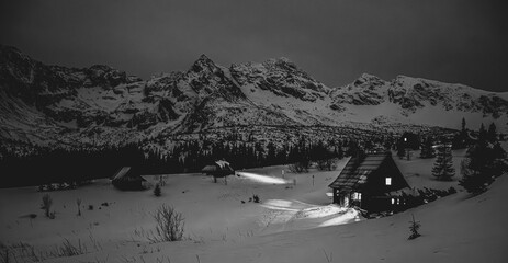 A valley and mountains at night. Dolina Gąsienicowa at night