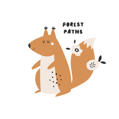 Adorable Vector Squirrel. Cute Woodland Wildlife Illustration for Design and Art.