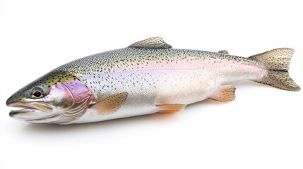 Fototapeta premium Fresh Whole Rainbow Trout Isolated on White, Freshly Caught Fish on a White Background