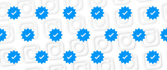 Obraz premium Tick right symbol vector. Printblue verified badge icon Tick right pattern wallpaper, vector illustration.