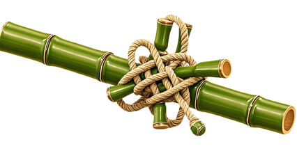 Naklejka premium Traditional Bamboo Stick with Decorative Rope Knots on Transparent Background PNG....
