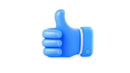 Blue thumbs up in 3D realistic style isolated on transparent background PNG....