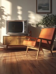 Vintage Living Room with Retro TV and Chair