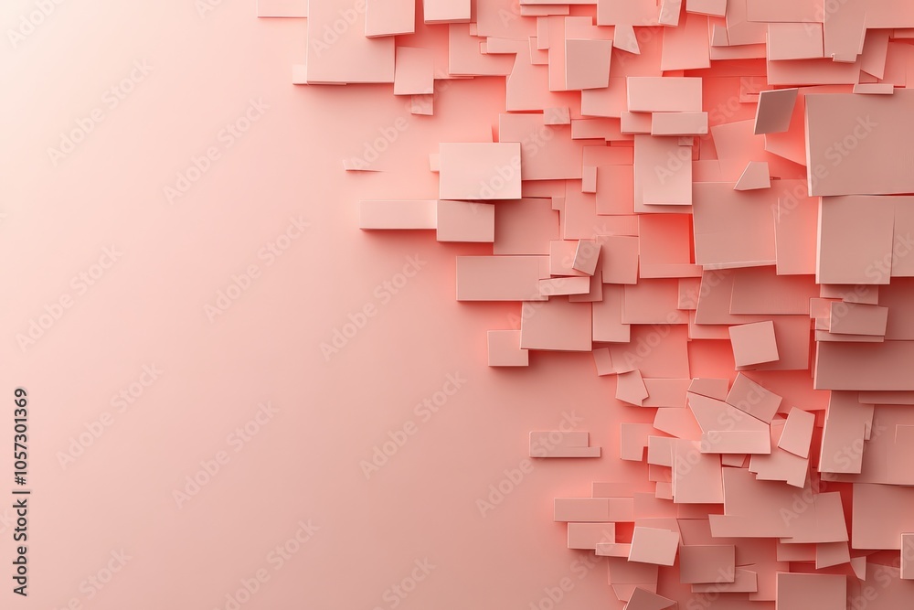 Poster this image features a 3d abstract composition of peach-toned geometric shapes, creating a dynamic an