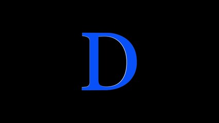 3d D letter logo loopable blue color black background