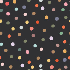 Hand drawn pastel seamless pattern for children's design. Polka dots colorful.