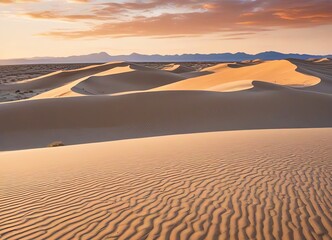 Fototapeta na wymiar A serene desert landscape at sunset with vast sand dunes stretching across the horizon