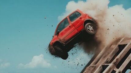 A high speed car crash causes a vehicle to veer off a bridge caught in midair before plunging down into the water below in a dramatic and perilous stunt