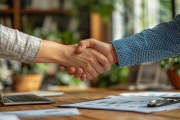 client and banker shaking hands  on the meeting table after business investment budget done, Generative AI