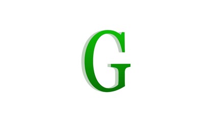 3d G letter logo loopable rotated green color white background