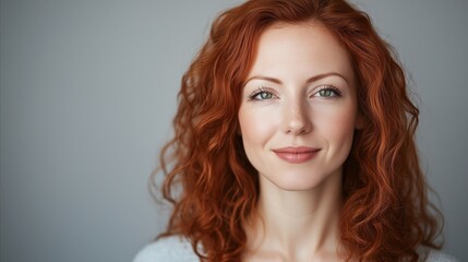 Fototapeta premium Woman with red hair and green eyes is smiling