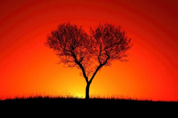 Tree of love in spring. Red heart shaped tree at sunset. Beautiful landscape with flowers.Love background with copy space.Valentine day card with generative ai
