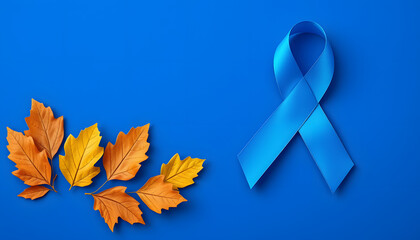 Cancer awareness blue. Awareness of men health in November with blue prostate cancer ribbon isolated on deep blue background. November and International Mens Day isolated with white highlights, png