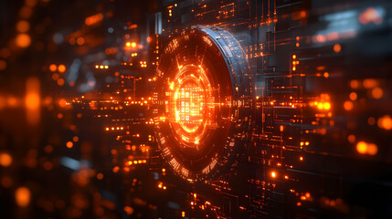 Fototapeta premium Abstract 3D Background with Orange Glowing Lights and Geometric Shapes