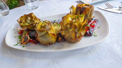Roasted Artichokes, Spanish Cuisine, Spanish Gastronomy, Spain, Europe.
