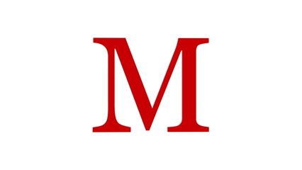3d M letter logo loopable rotated red color white background