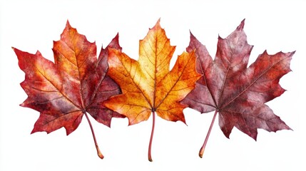 Fototapeta premium Maple leaves in fiery shades of red, orange, and yellow, capturing fall's vibrant beauty, isolated on transparent background
