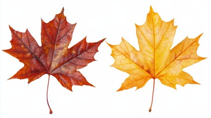 Richly colored maple leaves in orange and yellow, symbolizing autumn beauty, isolated on transparent background