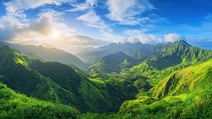 Obraz premium Panorama of verdant mountains. Nature