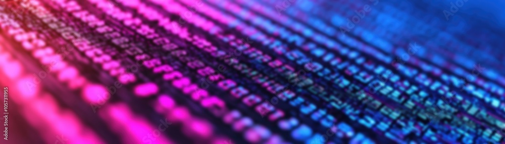 Poster abstract digital background featuring vibrant binary code in neon colors. perfect for technology, pr