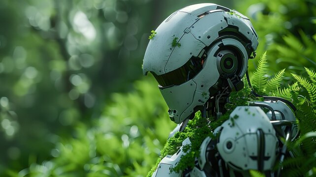 Futuristic Robot in a Lush Green Jungle