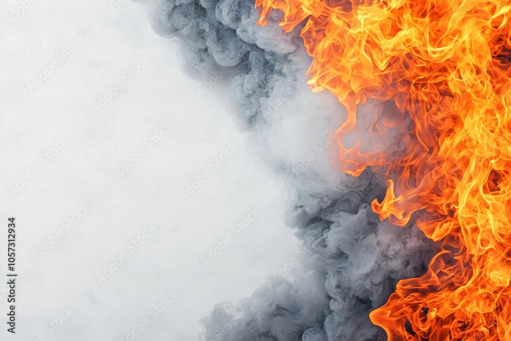 Poster dynamic fire flames and smoky patterns create an intense visual contrast against a simple background