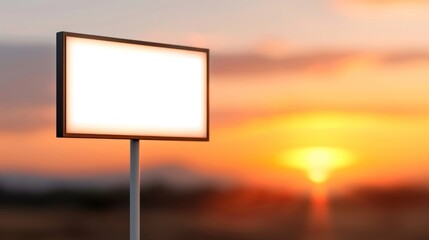 Obraz premium A blank sign stands against a sunset backdrop, symbolizing potential advertising space or messages waiting to be shared.