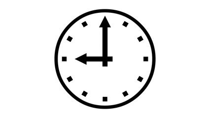 9 O Clock face icon black color in white background