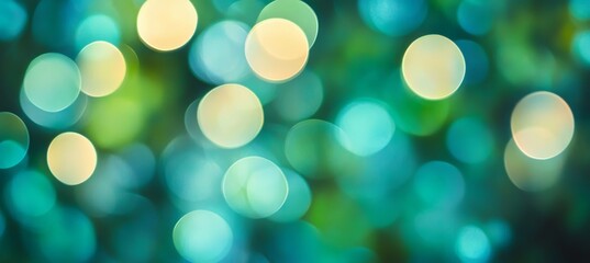 Bokeh, turquoise green and yellow vintage lights background. Defocused abstract green background.