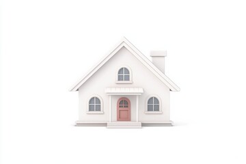 Minimalist white house with a peach door and arched windows on a clean background, symbolizing comfort, warmth, and modern living.