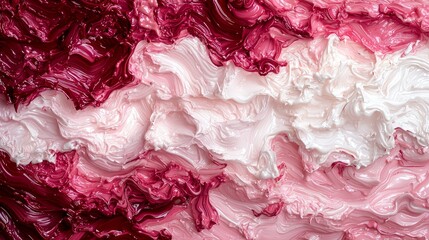 Abstract swirls of creamy pink and burgundy paint create a visually captivating texture full of rich depth and detail