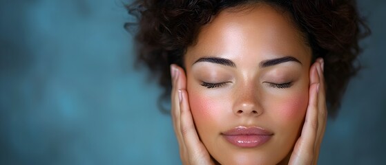 Relaxed woman with her eyes closed and hands pressed against her temples seeking relief from eye strain and a headache caused by fatigue or vision related issues