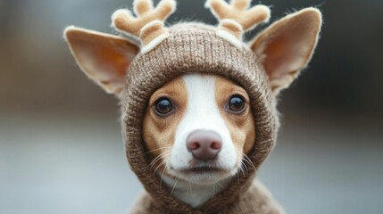 Adorable dog breed sporting a deer hat designed with innovative technology