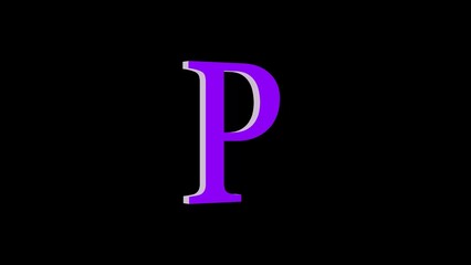 3d P letter logo loopable purple color black background