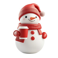 Snowman with Red Hat and Coffee Cup