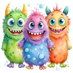 set of Playful Couple Monsters Illustration on transparent background